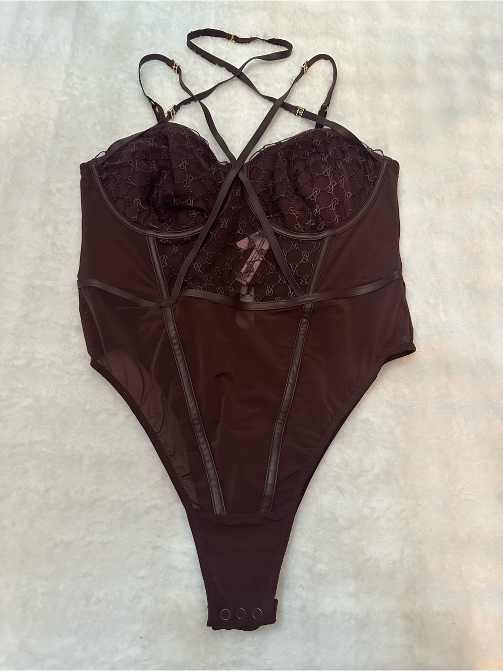 New! Victoria's Secret Logo Embroidered Balcony Teddy Bodysuit XXL 9073 - Picture 4 of 10